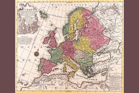 Buy Laminated Antique World Map of Europe Latin Text Europa England ...