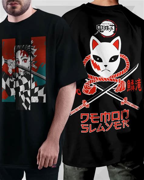 Warrior Spirit T-Shirt - Tanjiro with Katana & Cat Mask Design – AWBlack