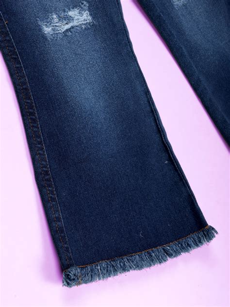 Kiddopanti Girls Bottom Flared Knee Distress Stretchable Denim Jeans ...