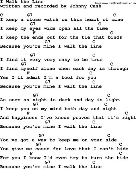 Johnny Cash song I Walk The Line, lyrics and chords | Lyrics and chords ...