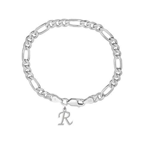 92.5% pure Sterling Silver Figaro Designer Bracelet with R Alphabet fo ...