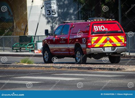 LAFD Fire Battalion 10 Vehicle at the Scene of a Lumber Fire Editorial ...