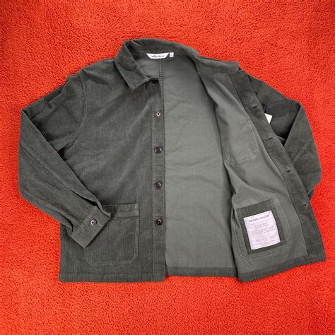 Peter Millar Jacket Mens LARGE Olive Green Button Front Corduroy Chore ...