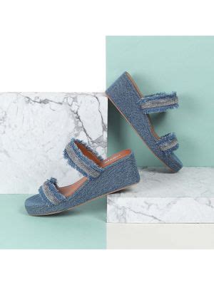 Buy Mochi Women Blue Wedge Heels (EURO 36) Online