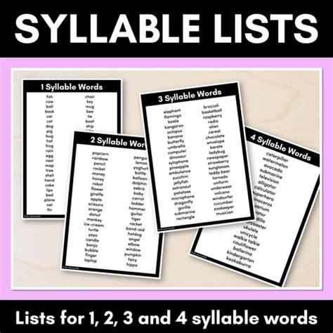 Syllable Words for Kindergarten and Grade 1 - Syllable Word Lists - Mrs ...