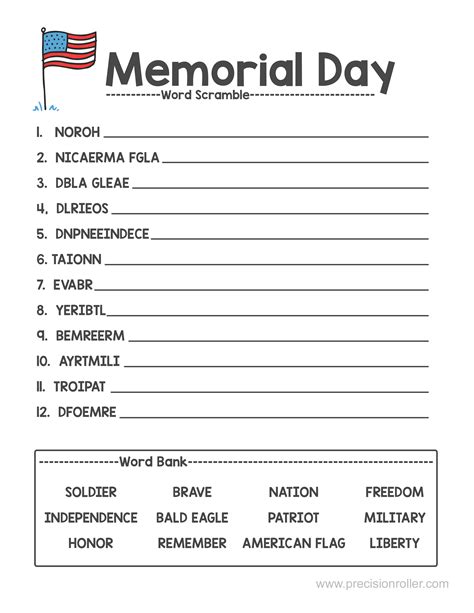 Memorial Day Free Printables - Printable Word Searches