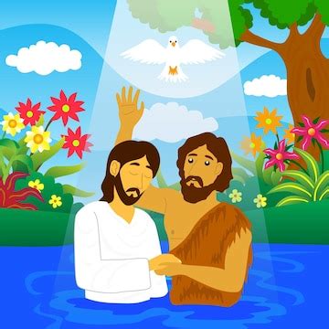 Illustration of jesus being baptized in the jordan river | Premium Vector