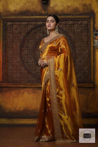 Fiery Gold Zari Tissue Zeenat Saree – kreationbykj