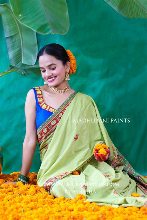 BHAKTI BHAVA Chhath Puja Hand painted Madhubani Mul Cotton Saree ...