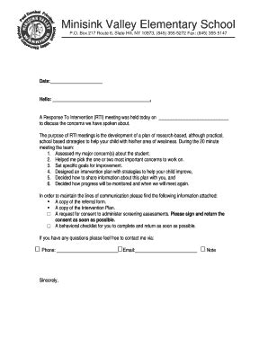 RTI Meeting Follow-Up Parent Letter With Consent To Test - Fill and ...