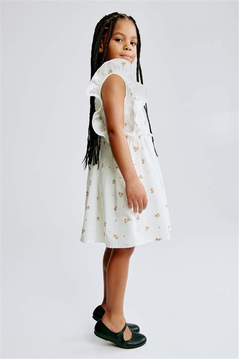 White/Peaches Printed cotton dress for kids | H&M IN