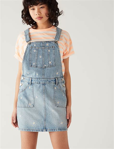Buy Denim Embroidered Daisy Pinafore at Marks & Spencer