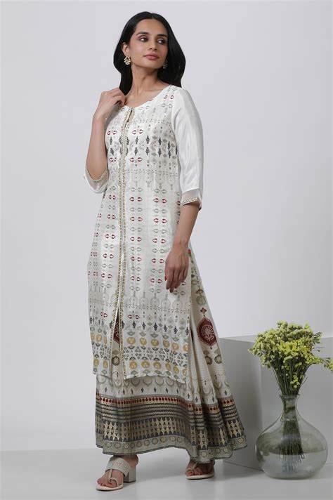 Buy White Glitter Printed Kurta And Skirt Set @ 5999 | W for woman ...
