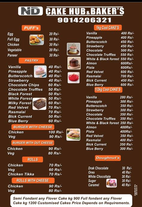 Menu at ND CAKE HUB AND BAKERS, Hyderabad