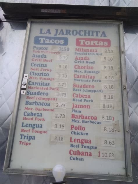 Menu at La Jarochita Restaurant, Manassas