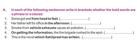 In each of the following sentences write in brackets whether the bold ...