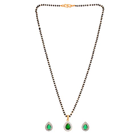 Sparkling Essentials Green Teardrop Shaped Gold Plated Mangalsutra Set ...