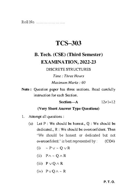 B. Tech. (CSE) 3rd Sem. Final Exam: Discrete Structures Notes - Studocu