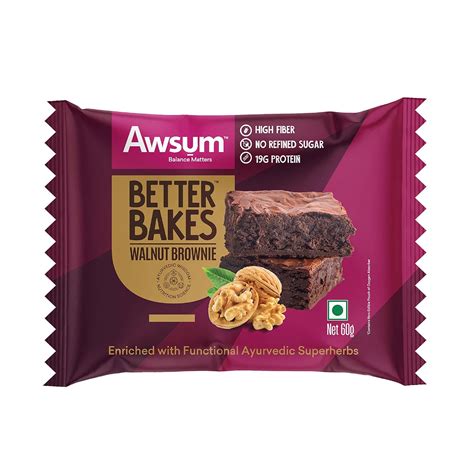 Awsum Ready to Eat Better Bakes Walnut Brownie Cake - 60g | 19g Protein ...