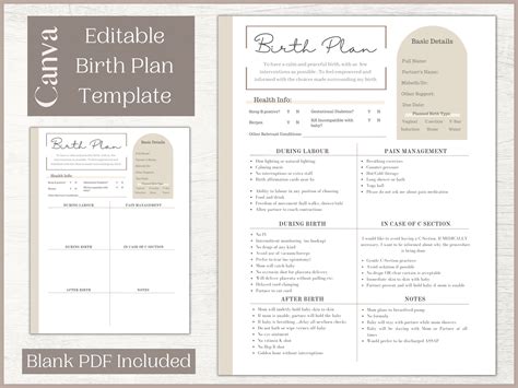 Editable Birth Plan Template | Printable Birthing Plan | Labour and Delivery Preferences ...