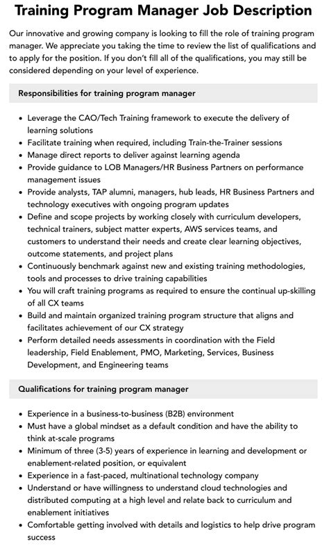 Image result for Training Program Manager Job Description