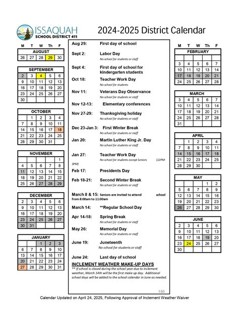 Issaquah School District 411 wa Calendar 24-25 Revised [PDF] - EduCounty