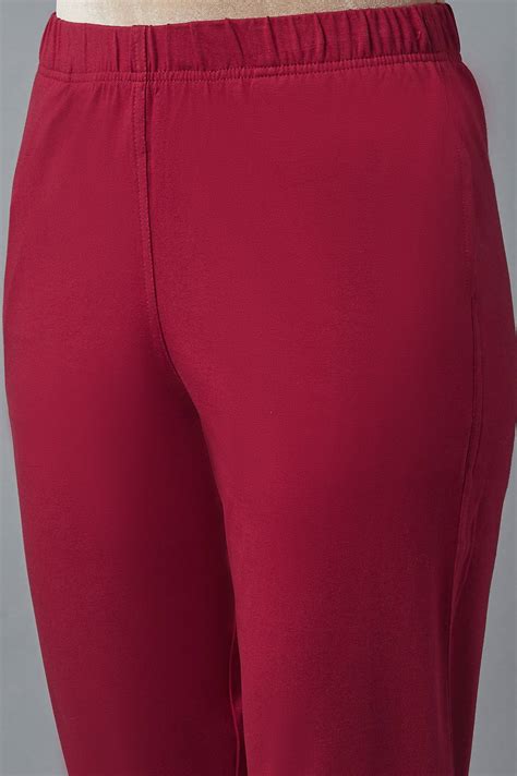 Buy Elleven Women's Maroon Solid Flared Cotton Pants With Elasticated ...