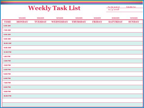 Image result for Excel Spreadsheet Weekly Task List