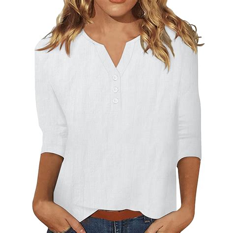 Outfmvch T-shirts for Women,Cropped T Shirts,White Top,3/4 Sleeve ...