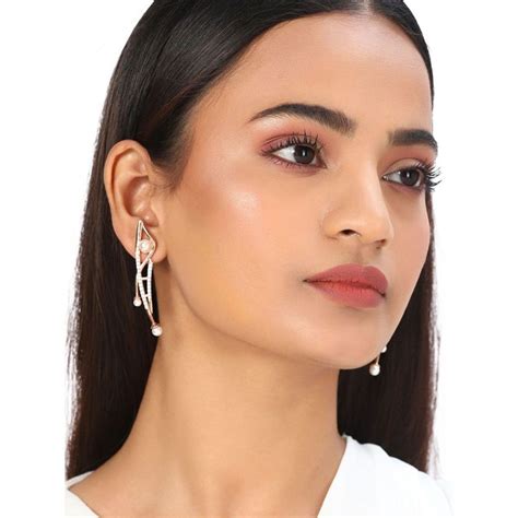 Buy Voylla American Diamond CZ Trendy Gold Plated Pearl Brass Drop ...