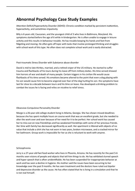 Abnormal Psychology Case Study Examples( With Complete Solution ...