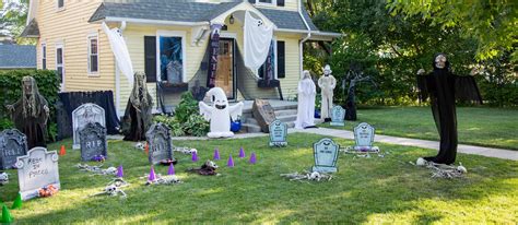 Create a creepy graveyard halloween decorations for a bone-chilling scene