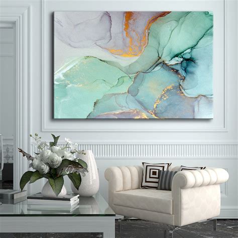 Beautiful Extra Large Framed canvas Wall Art, Abstract Green Gold ...