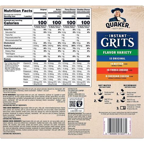 Quaker Grits Nutrition Label at John Lindgren blog