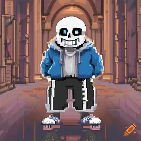Sans standing in the undertale judgment hall, Manga style on Craiyon