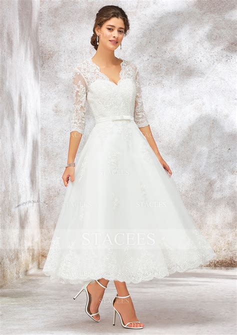 A line tea length wedding dresses 60 photos - Vianawedding.com