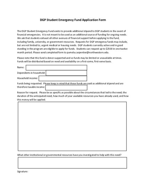 Fillable Online DGP Student Emergency Fund Application Form Fax Email ...