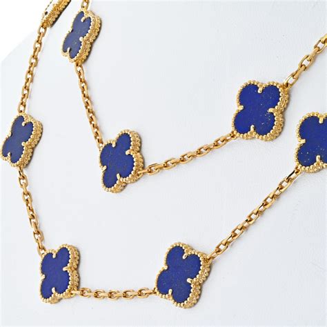 Van Cleef and Arpels 18K Yellow Gold 20 Motif Lapis Alhambra Chain ...