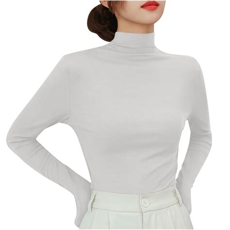 AherBiu Womens Undershirt Turtleneck Basic Layer Tees Long Sleeve Tops ...