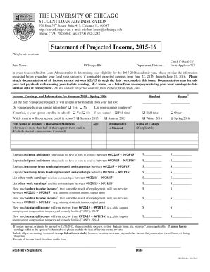 Fillable Online sla uchicago REQUEST FOR STATEMENT OF PROJECTED INCOME ...