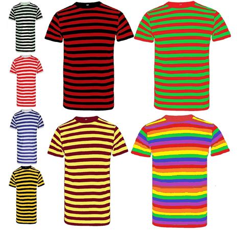 Luxury Men's Boy T-Shirt Striped Top Red Black Blue Stripe Dress Crew ...