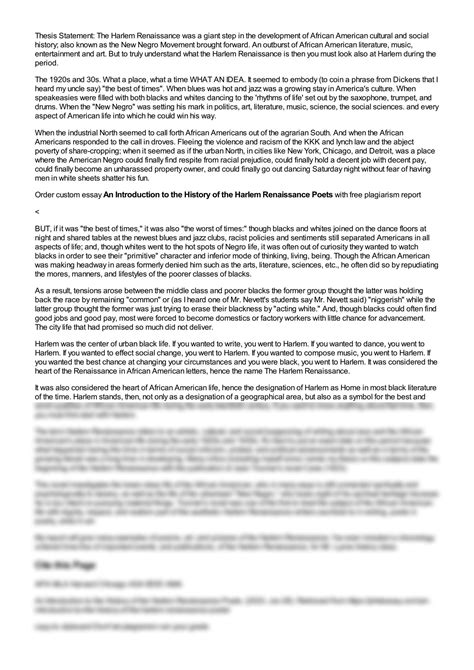 SOLUTION: An introduction to the history of the harlem renaissance ...