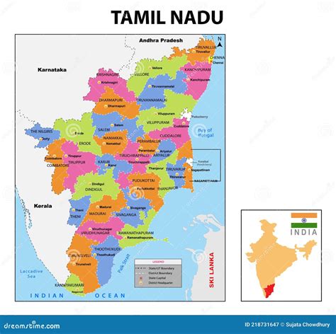Tamil Nadu Map. District Ways Map of Tamil Nadu with Name. Vector ...