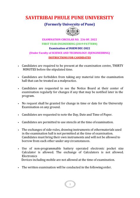 F.E. 2019 Pattern Insem EXAM Timetable FOR DEC-2022 EXAM - 1 SAVITRIBAI ...