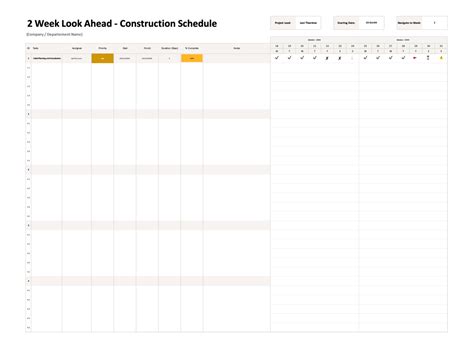 3 Week Look Ahead Construction Schedule Template - Excel and Google Sheets