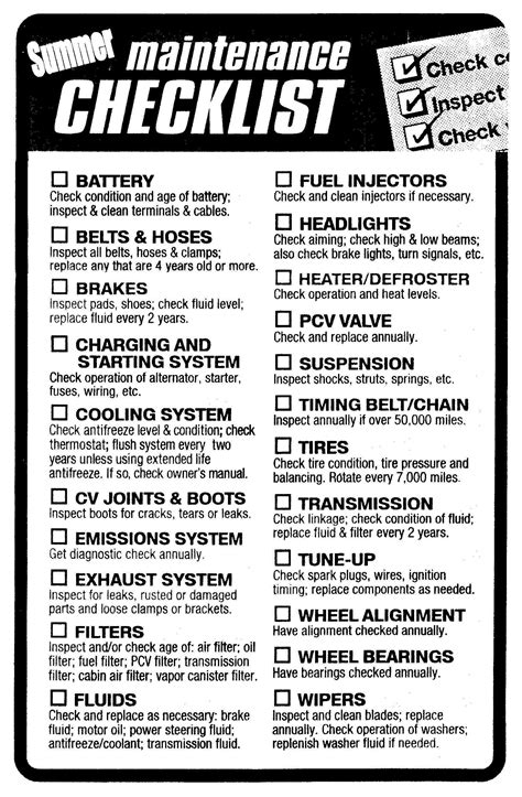 Free printable car maintenance checklist – Artofit