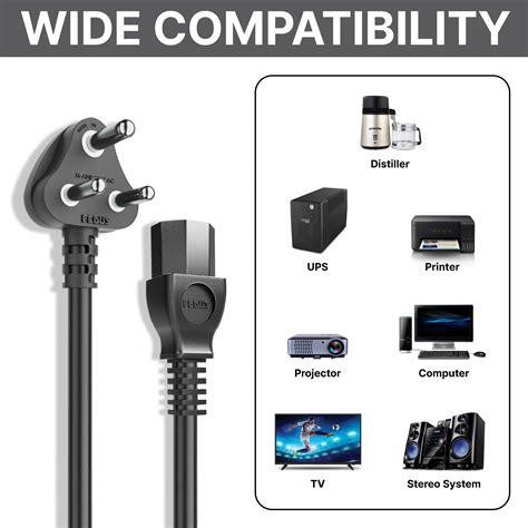 FEDUS 16A Indian Copper Plug IEC 13 Socket, 3 Pin Power Cord