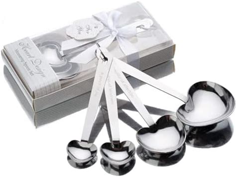 DIANZHU 4 Pcs Measuring Spoon Sets Silver Heart Shape Measuring Cup ...