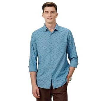Cavallo by Linen Club Men's Blended Linen Blue Printed Contemporary Fit ...