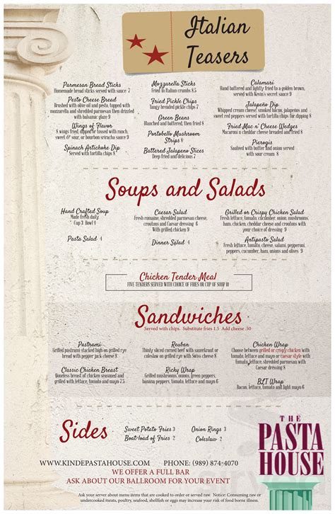 Menu for The Pasta House in Kinde, MI | Sirved